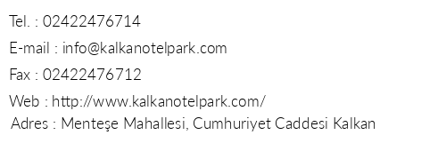 Kalkan Park Hotel telefon numaralar, faks, e-mail, posta adresi ve iletiim bilgileri
